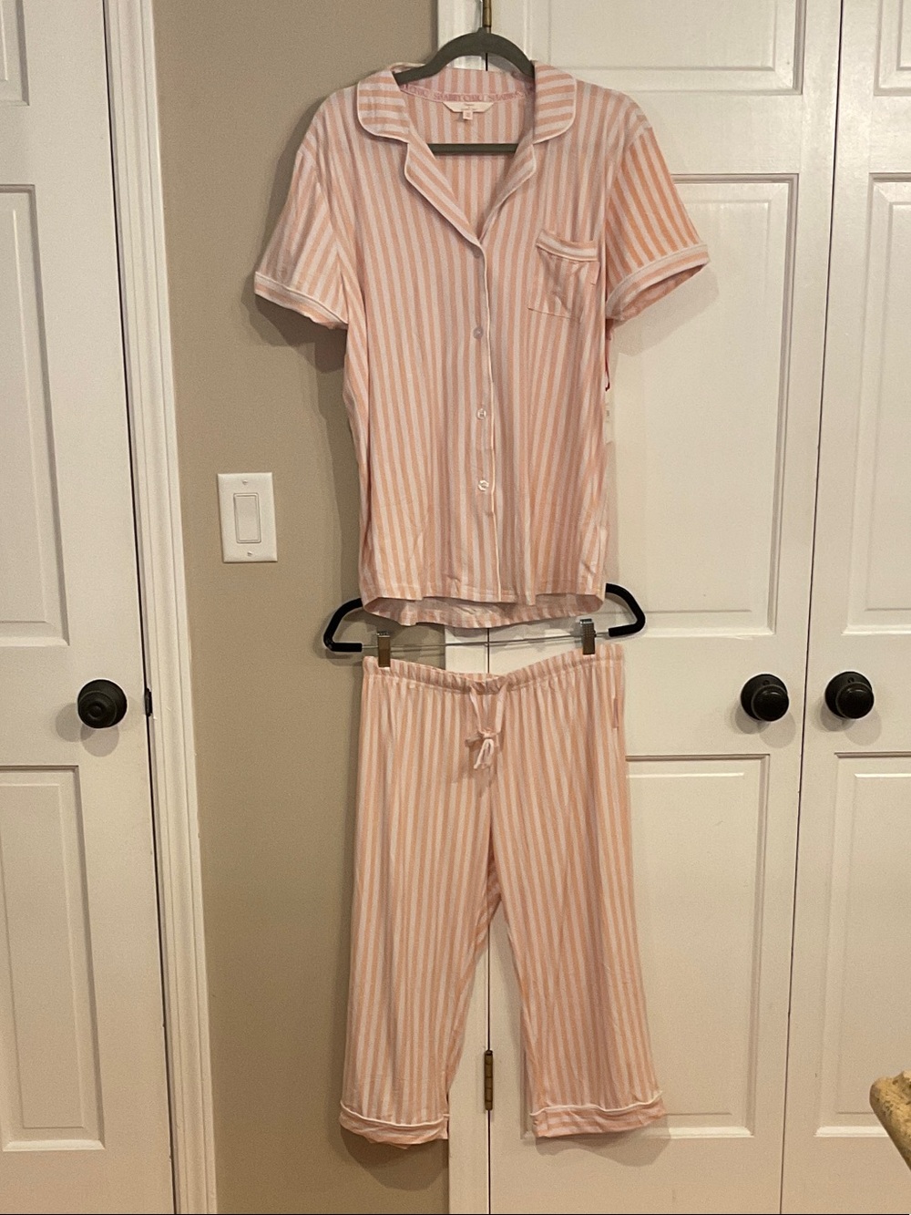 Shabby Chic Pink & White Striped Short Sleeve Pajama Set